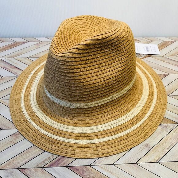 Time and Tru Women's Striped Straw Panama Hat, Beige - Picture 1 of 5